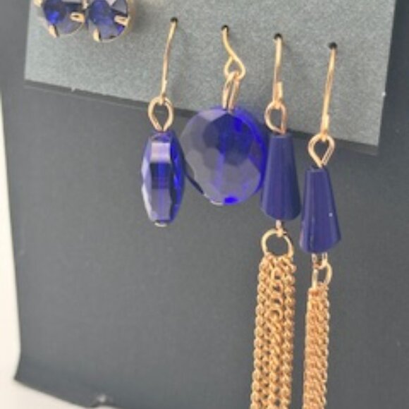 Massini Bold Blue Elegance – Trio of Gold & Gemstone Earrings - Picture 6 of 7